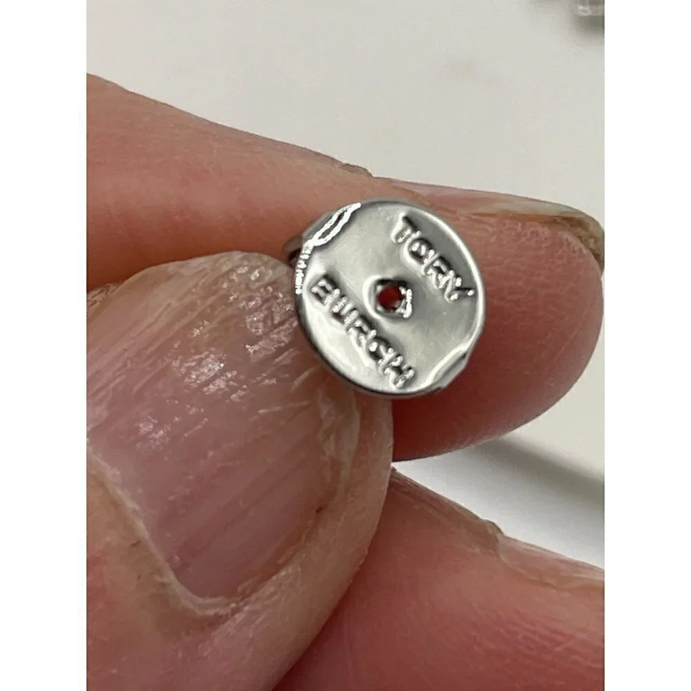 NWT Tory Burch Iconic Small T Logo Stud Pierced Earrings Silver Tone 3/8